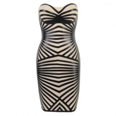 Sexy Strapless Special Print Off-The-Shoulder Bandage Dress For Women White